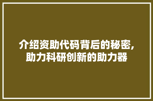 介绍资助代码背后的秘密,助力科研创新的助力器