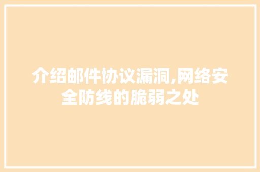 介绍邮件协议漏洞,网络安全防线的脆弱之处