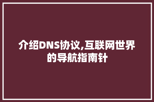 介绍DNS协议,互联网世界的导航指南针