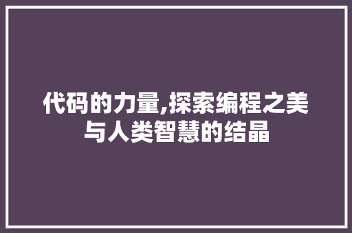 代码的力量,探索编程之美与人类智慧的结晶