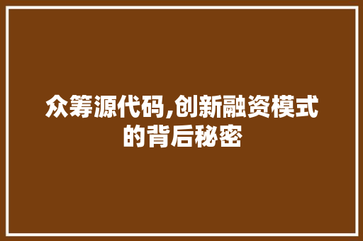 众筹源代码,创新融资模式的背后秘密