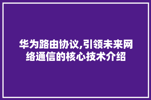 华为路由协议,引领未来网络通信的核心技术介绍