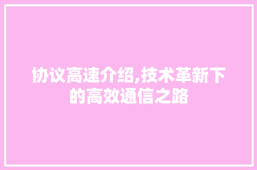 协议高速介绍,技术革新下的高效通信之路