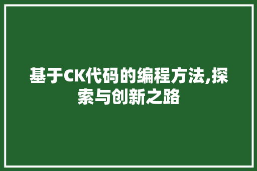 基于CK代码的编程方法,探索与创新之路