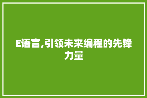 E语言,引领未来编程的先锋力量