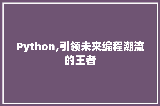 Python,引领未来编程潮流的王者