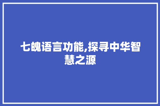 七魄语言功能,探寻中华智慧之源
