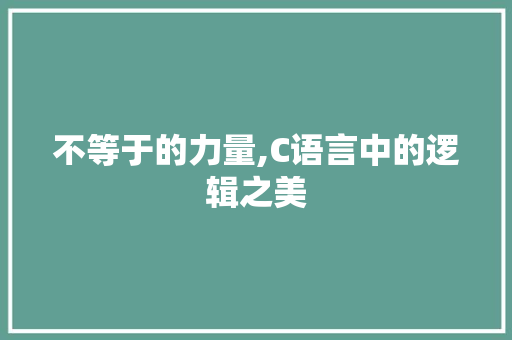 不等于的力量,C语言中的逻辑之美