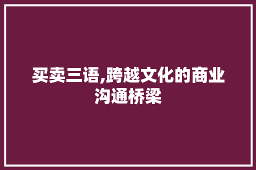 买卖三语,跨越文化的商业沟通桥梁