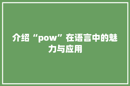 介绍“pow”在语言中的魅力与应用