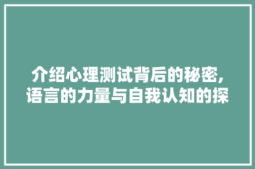 介绍心理测试背后的秘密,语言的力量与自我认知的探索