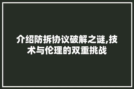 介绍防拆协议破解之谜,技术与伦理的双重挑战
