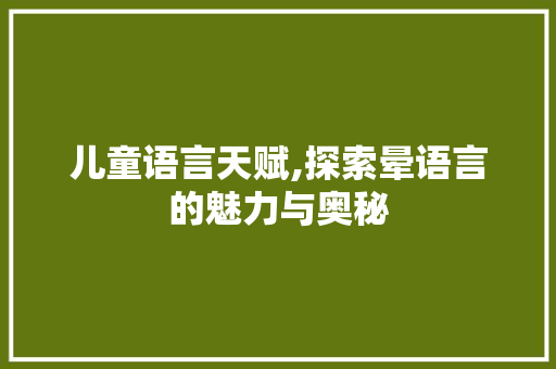 儿童语言天赋,探索晕语言的魅力与奥秘