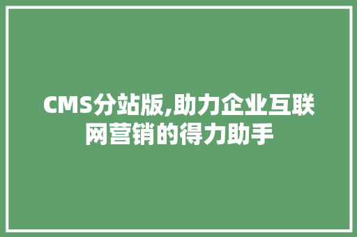 CMS分站版,助力企业互联网营销的得力助手