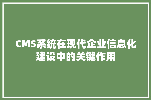 CMS系统在现代企业信息化建设中的关键作用