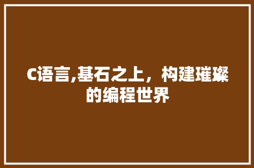 C语言,基石之上，构建璀璨的编程世界