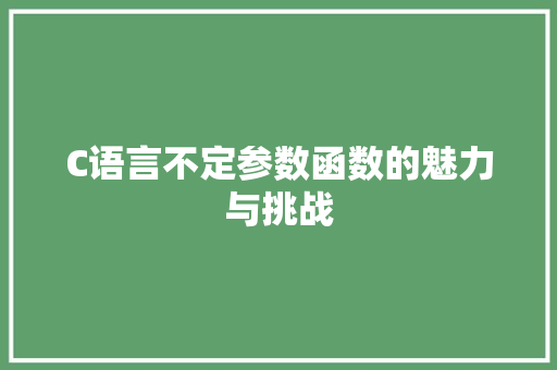 C语言不定参数函数的魅力与挑战