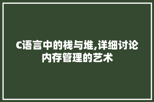 C语言中的栈与堆,详细讨论内存管理的艺术