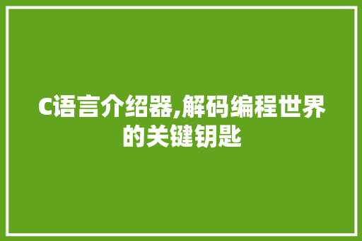 C语言介绍器,解码编程世界的关键钥匙