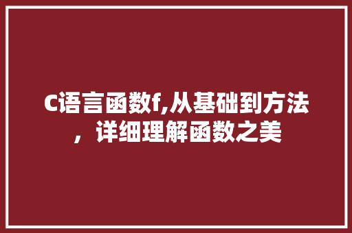 C语言函数f,从基础到方法，详细理解函数之美