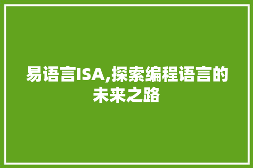 易语言ISA,探索编程语言的未来之路