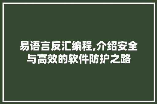 易语言反汇编程,介绍安全与高效的软件防护之路