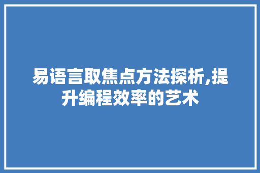 易语言取焦点方法探析,提升编程效率的艺术