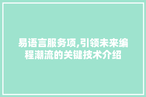 易语言服务项,引领未来编程潮流的关键技术介绍