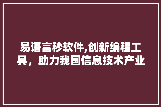 易语言秒软件,创新编程工具，助力我国信息技术产业发展