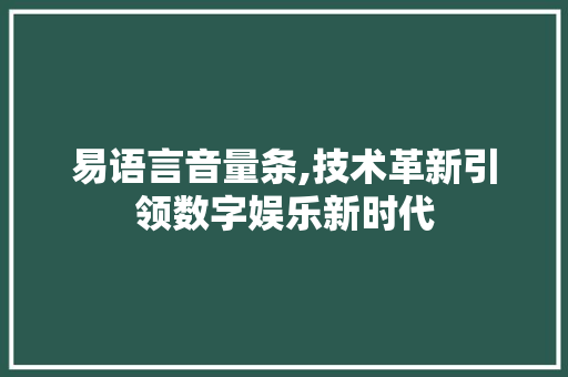 易语言音量条,技术革新引领数字娱乐新时代