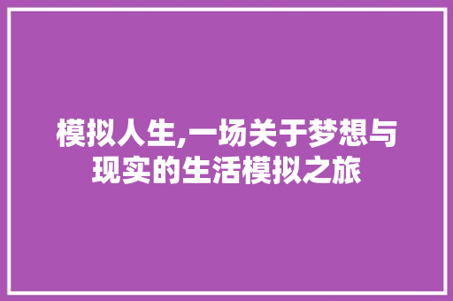 模拟人生,一场关于梦想与现实的生活模拟之旅