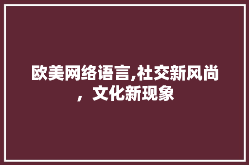欧美网络语言,社交新风尚，文化新现象