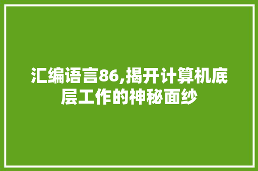 汇编语言86,揭开计算机底层工作的神秘面纱