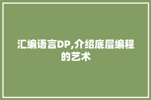 汇编语言DP,介绍底层编程的艺术