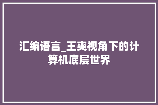 汇编语言_王爽视角下的计算机底层世界