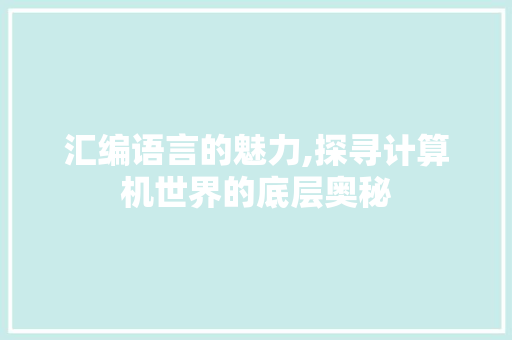 汇编语言的魅力,探寻计算机世界的底层奥秘