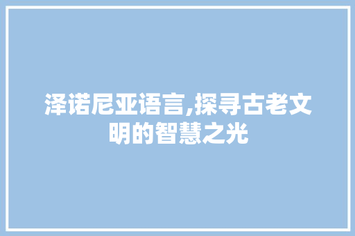 泽诺尼亚语言,探寻古老文明的智慧之光