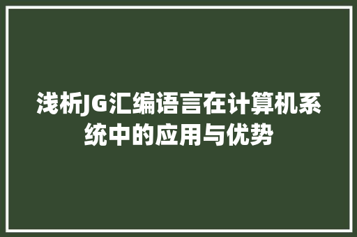 浅析JG汇编语言在计算机系统中的应用与优势