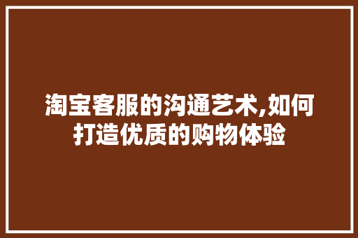 淘宝客服的沟通艺术,如何打造优质的购物体验