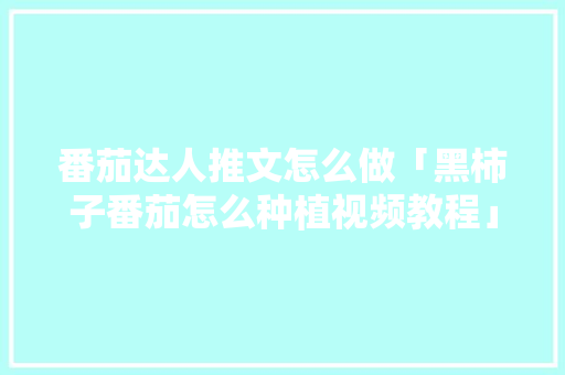 番茄达人推文怎么做「黑柿子番茄怎么种植视频教程」 番茄达人推文怎么做「黑柿子番茄怎么种植视频教程」 农业常识