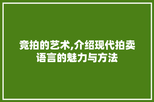竞拍的艺术,介绍现代拍卖语言的魅力与方法