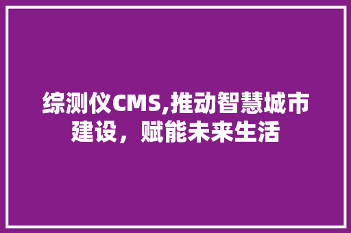 综测仪CMS,推动智慧城市建设，赋能未来生活