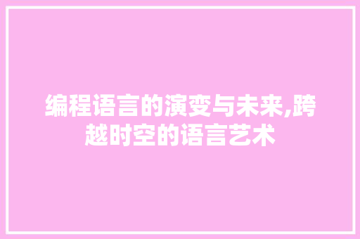 编程语言的演变与未来,跨越时空的语言艺术