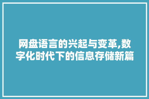 网盘语言的兴起与变革,数字化时代下的信息存储新篇章
