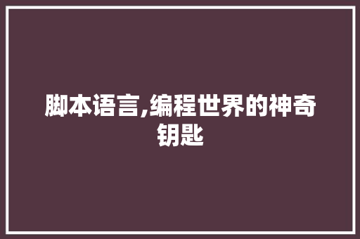 脚本语言,编程世界的神奇钥匙