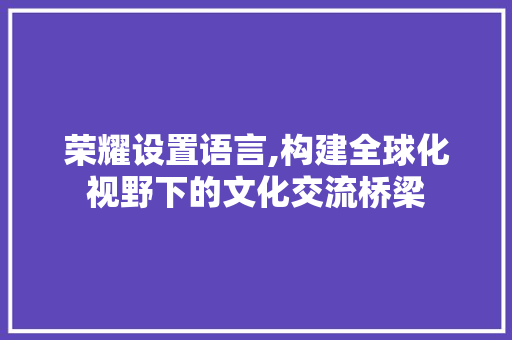 荣耀设置语言,构建全球化视野下的文化交流桥梁