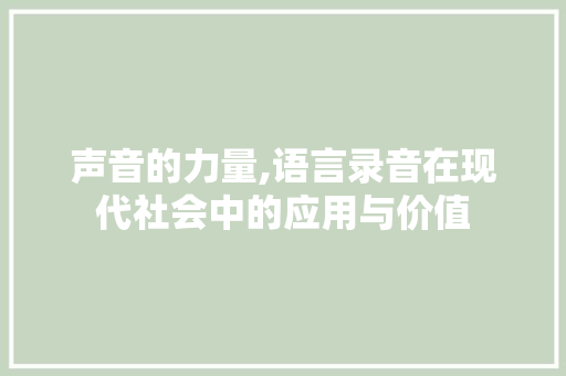 声音的力量,语言录音在现代社会中的应用与价值