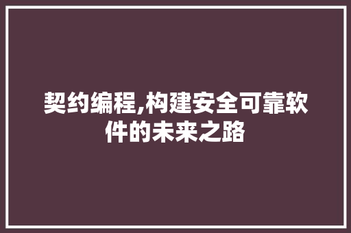 契约编程,构建安全可靠软件的未来之路