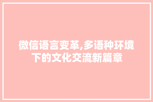 微信语言变革,多语种环境下的文化交流新篇章