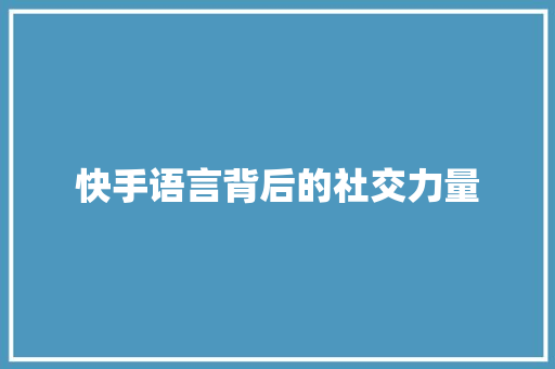 快手语言背后的社交力量